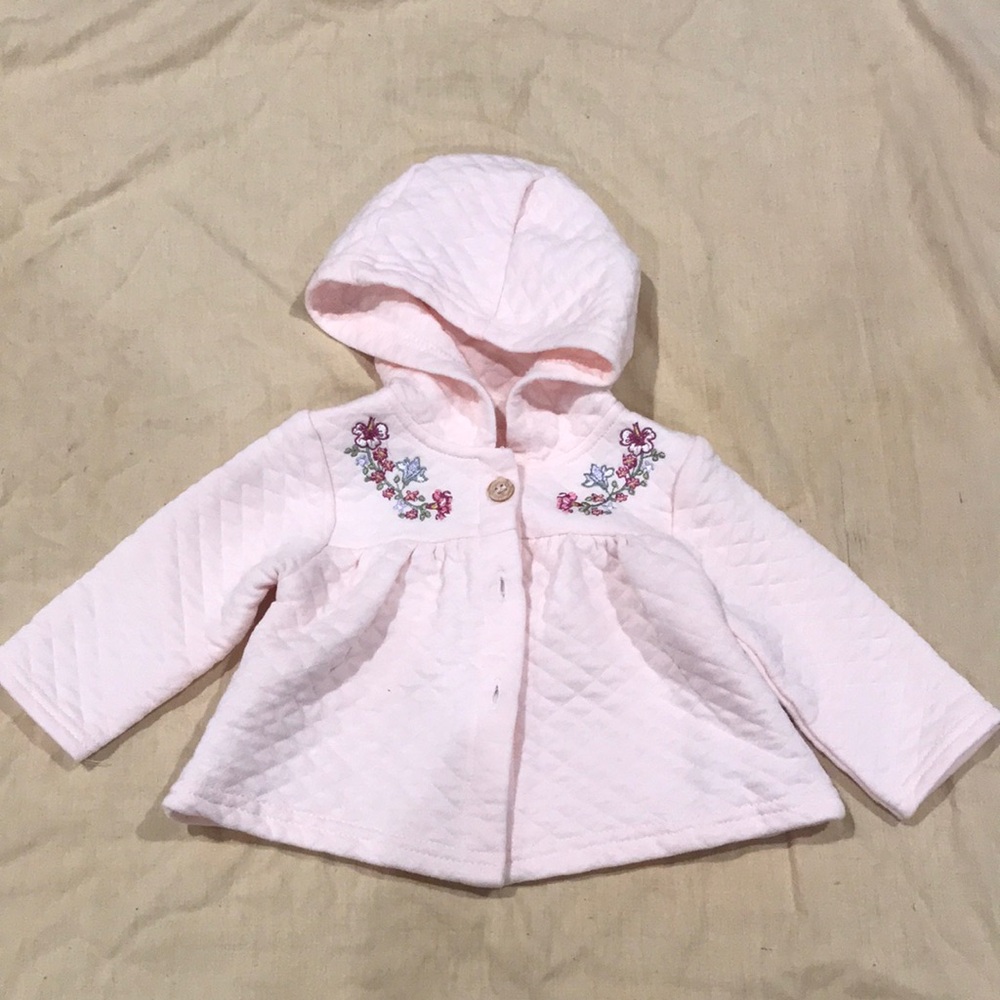 Pink Quilted Kids Jacket with Floral Embroidery